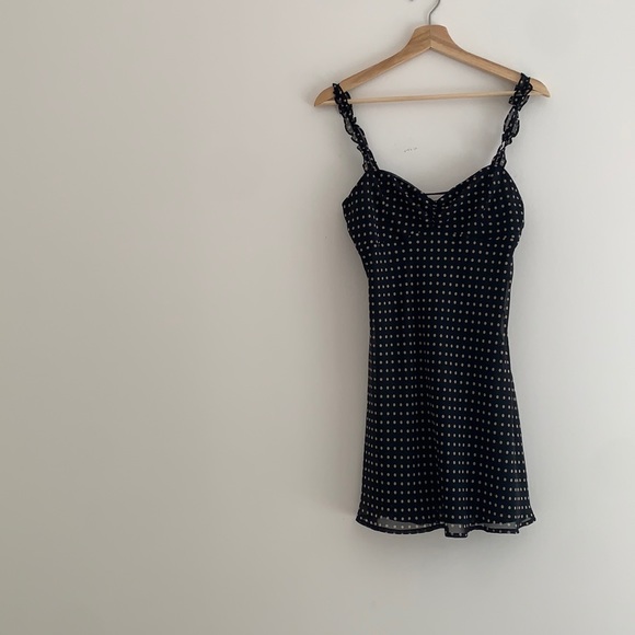 Chiffon summer dress polka dot black Sz S